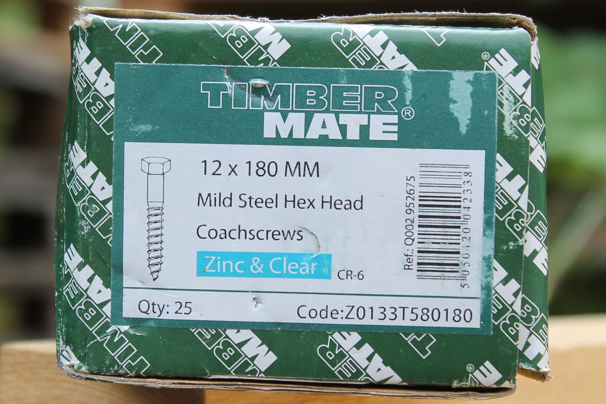 12mm x 180mm Mild Steel Hex Head Coach Screw with Washer and Plug - Image 2