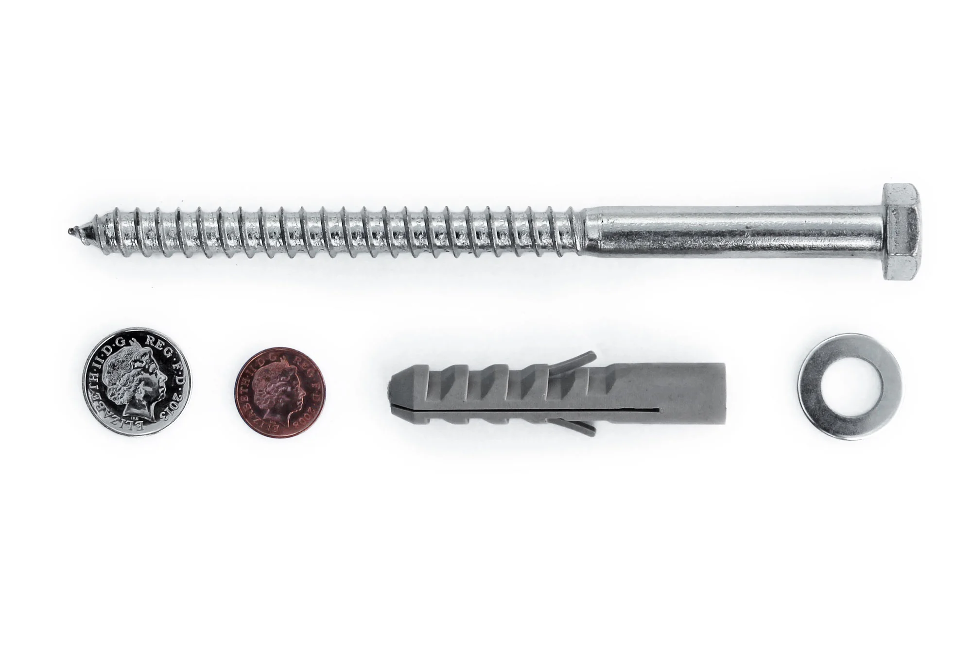 12mm x 180mm Mild Steel Hex Head Coach Screw with Washer and Plug - Image 5